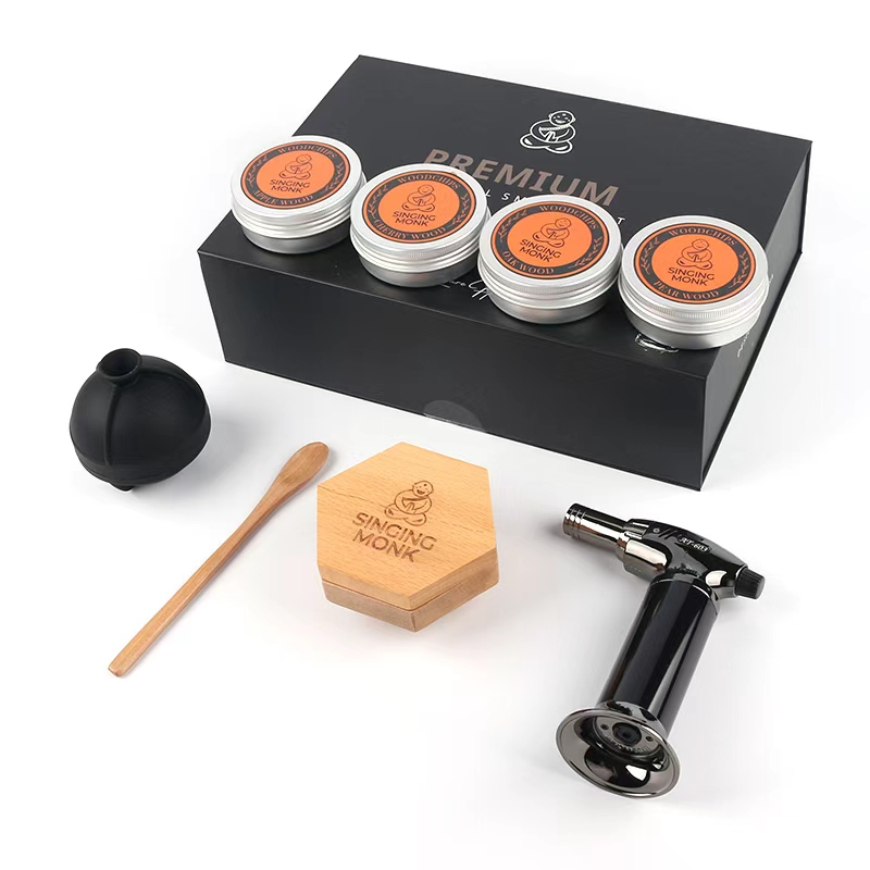 鸡尾酒烟熏器套装 威士忌冷熏工具 多口味果木烟熏木屑 酒吧调酒烟熏木片礼盒可定制 LOGO