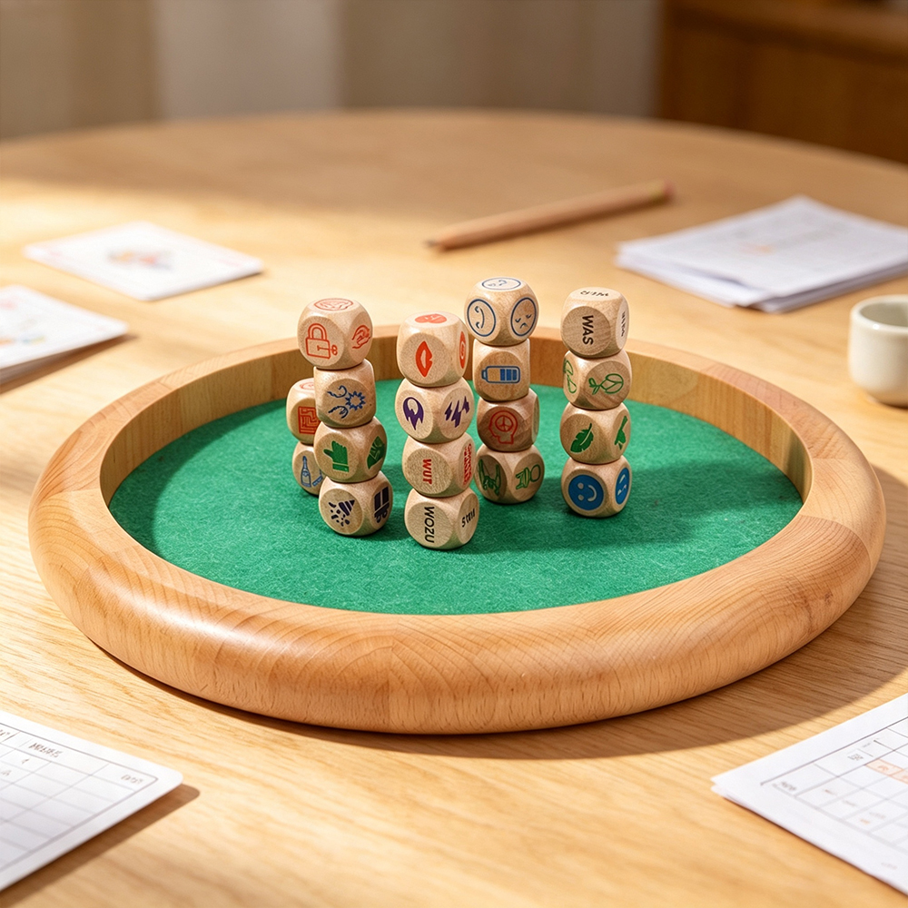 圆形实木骰子盘 绒布内衬桌游收纳盘 棋牌游戏骰子托盘可定制 LOGO